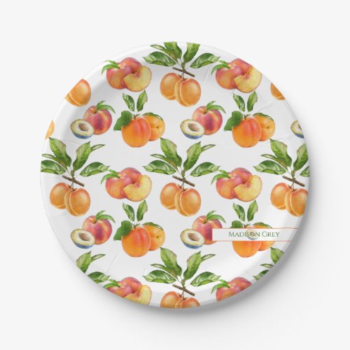 Ripe Peaches Apricots and Plums Fruit Pattern Paper Plates