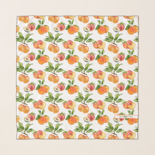 Ripe Peaches Apricots and Plums Fruit Pattern Scarf