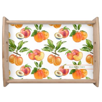 Ripe Peaches  Apricots And Plums Fruit Pattern Serving Tray by LifeInColorStudio at Zazzle
