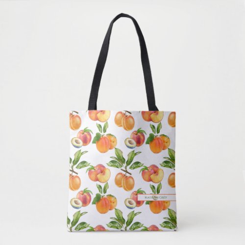 Ripe Peaches Apricots and Plums Fruit Pattern Tote Bag