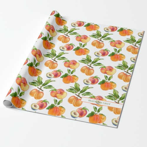 Ripe Peaches Apricots and Plums Fruit Pattern Wrapping Paper