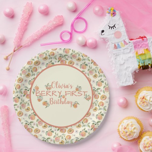 Ripe Peaches Fruit Very First Birthday  Paper Plates