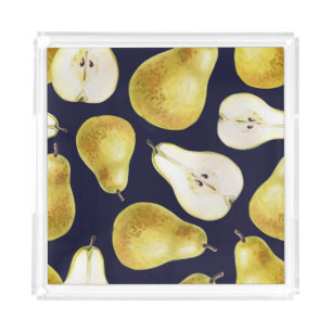Ripe pear, black background, garden art acrylic tray
