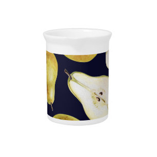 Ripe pear, black background, garden art beverage pitcher