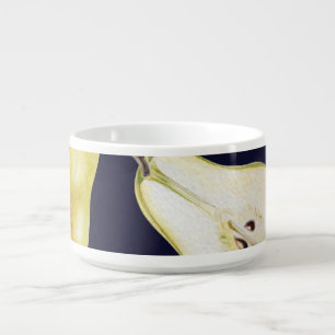 Ripe pear, black background, garden art bowl