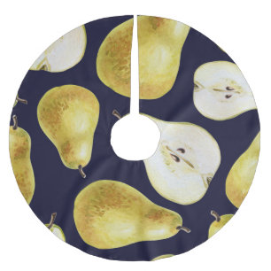 Ripe pear, black background, garden art brushed polyester tree skirt