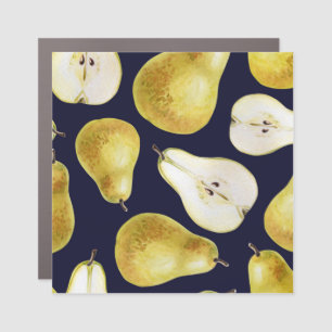 Ripe pear, black background, garden art car magnet