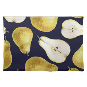 Ripe pear, black background, garden art cloth placemat