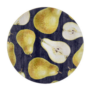 Ripe pear, black background, garden art cutting board
