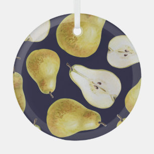 Ripe pear, black background, garden art glass ornament