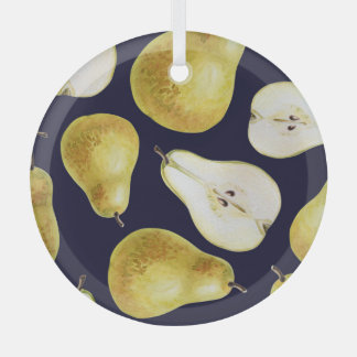 Ripe pear, black background, garden art glass ornament