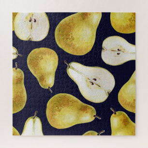 Ripe pear, black background, garden art jigsaw puzzle