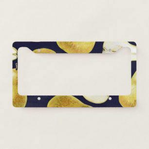Ripe pear, black background, garden art license plate frame