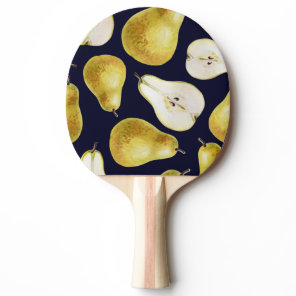 Ripe pear, black background, garden art ping pong paddle