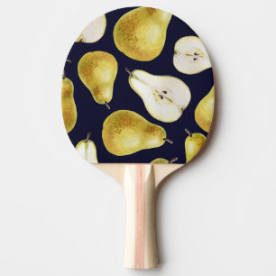 Ripe pear, black background, garden art ping pong paddle