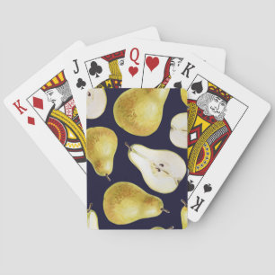 Ripe pear, black background, garden art poker cards