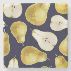 Ripe pear, black background, garden art stone coaster
