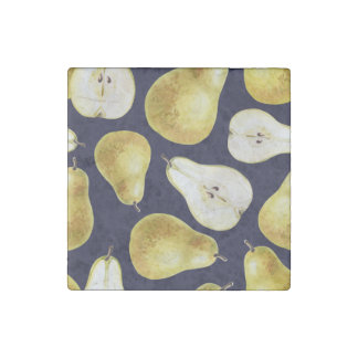 Ripe pear, black background, garden art stone magnet