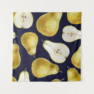 Ripe pear, black background, garden art tapestry