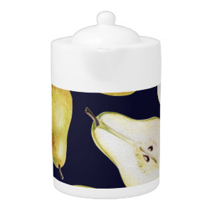 Ripe pear, black background, garden art teapot