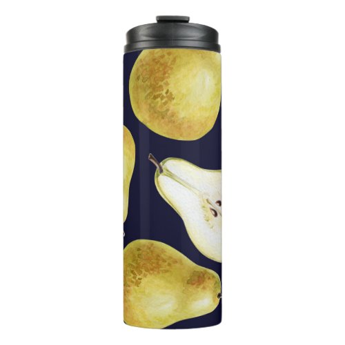 Ripe pear black background garden art thermal tumbler