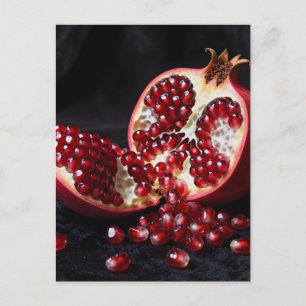 Ripe Pomegranate Seeds Juicy Fruit Dramatic Postcard