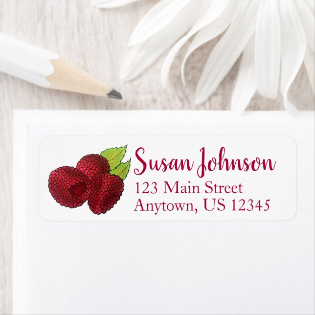 Ripe Raspberry Red Raspberries Berry Fruit Print Label (Insitu)