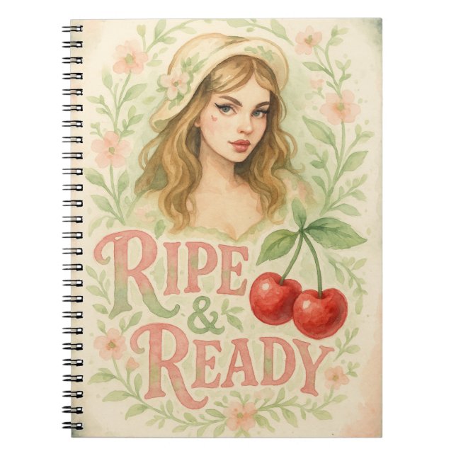 Ripe & Ready Summer Boho Floral Cherry Girl  Notebook (Front)