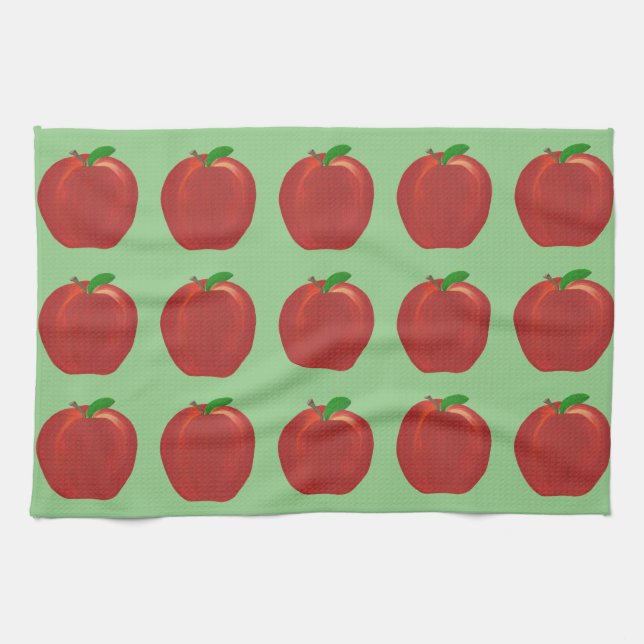 Ripe Red Apples Green Leaves Kitchen Towels (Horizontal)