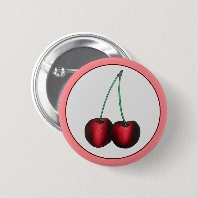 Ripe Red Cherry Cherries Summer Stone Fruit Foodie Button (Front & Back)