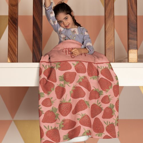 Ripe Red Strawberries Illustrations Personalized Fleece Blanket