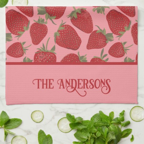 Ripe Red Strawberries Illustrations Personalized Kitchen Towel