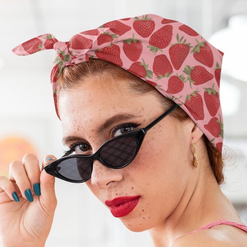 Ripe Red Strawberries on Pink Patterned Bandana