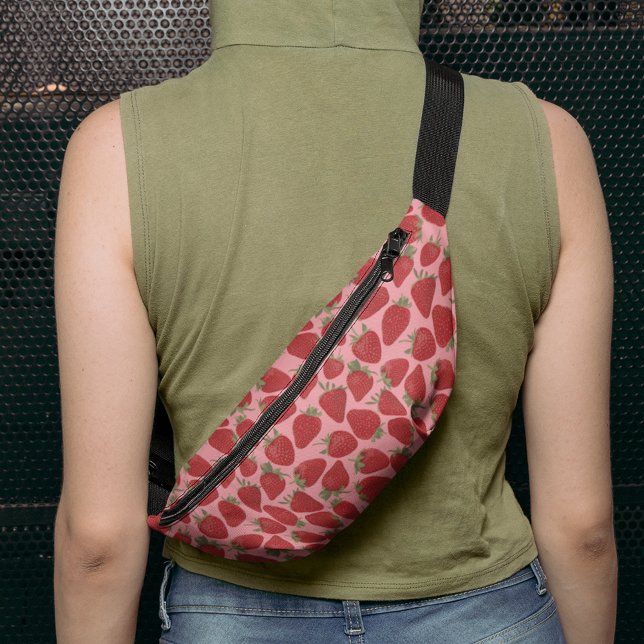 Ripe Red Strawberries on Pink Patterned Fanny Pack (Creator Uploaded)