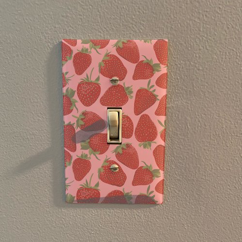 Ripe Red Strawberries on Pink Patterned Light Switch Cover