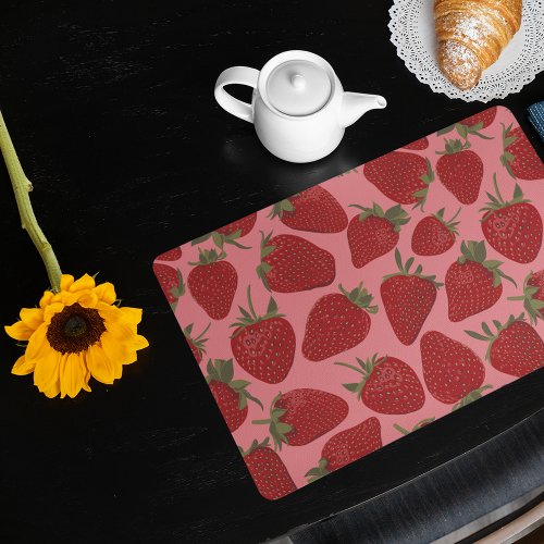 Ripe Red Strawberries on Pink Patterned Placemat