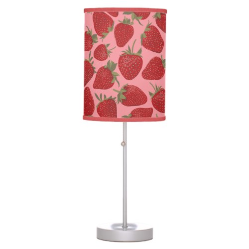 Ripe Red Strawberries on Pink Patterned Table Lamp