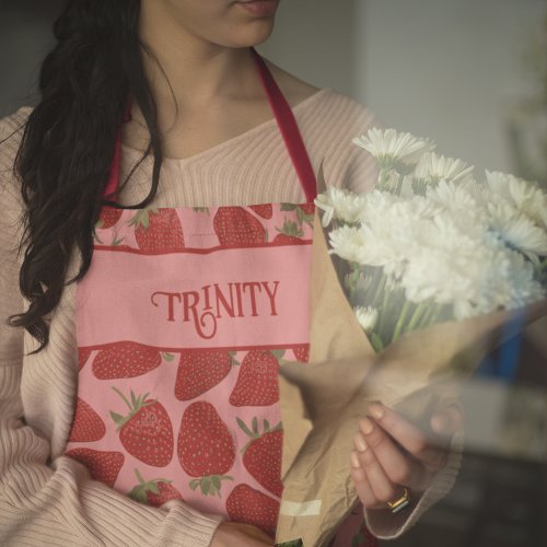 Ripe Red Strawberries on Pink Personalized Apron