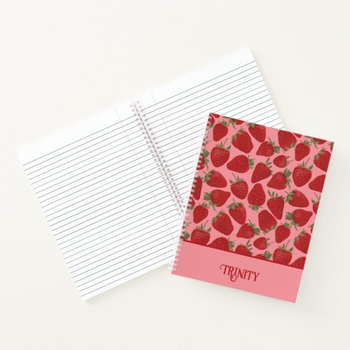 Ripe Red Strawberries on Pink Personalized Notebook