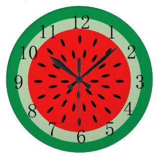 Ripe Red Watermelon Kitchen Clock Black Numerals