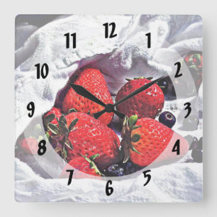 Ripe Strawberries Square Wall Clock