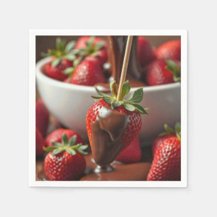 Ripe Strawberry Dipped In Chocolate Napkins