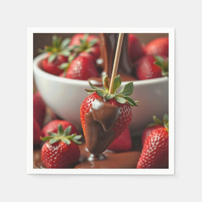 Ripe Strawberry Dipped In Chocolate Napkins (Front)