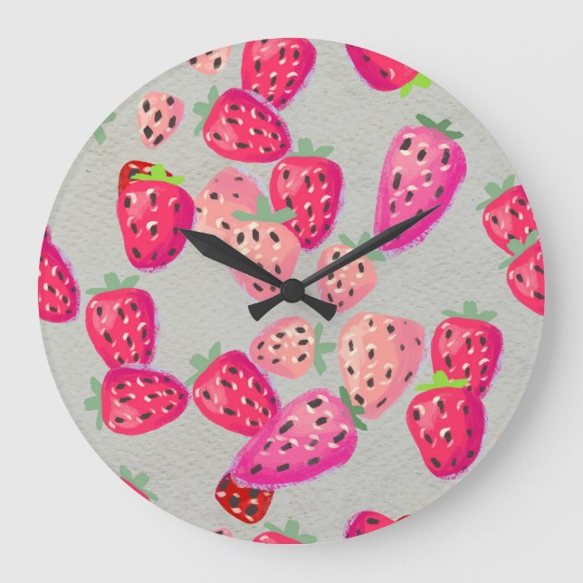 Ripe Strawberry Hand Drawn Texture Large Clock (Front)