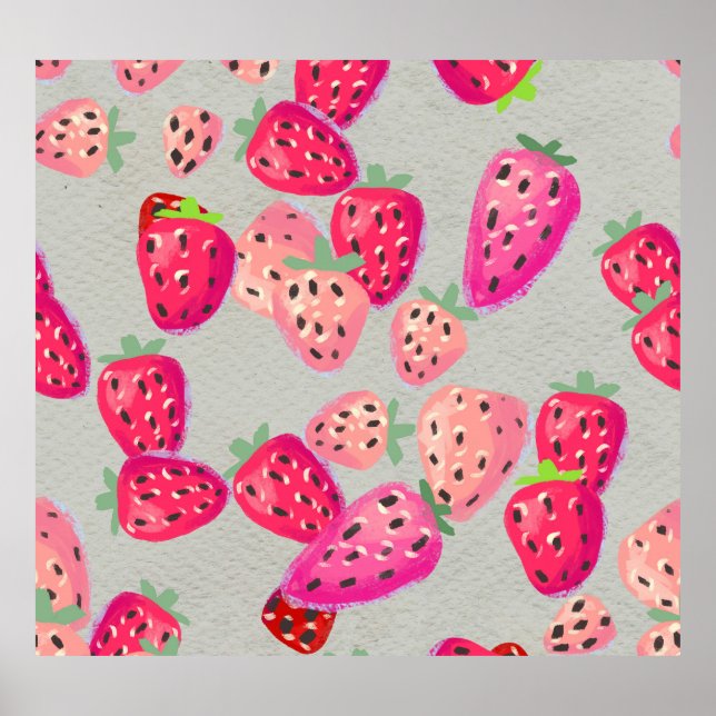 Ripe Strawberry Hand Drawn Texture Poster (Front)