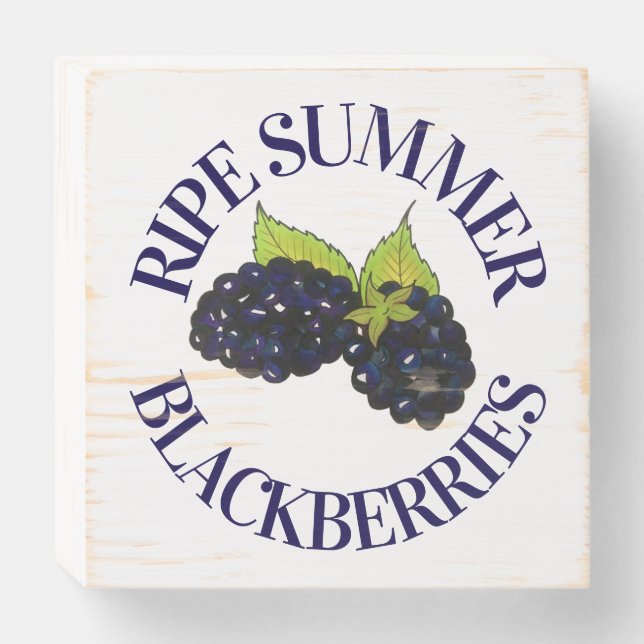Ripe Summer Blackberries Blackberry Berry Berries Wooden Box Sign (Front Horizontal)