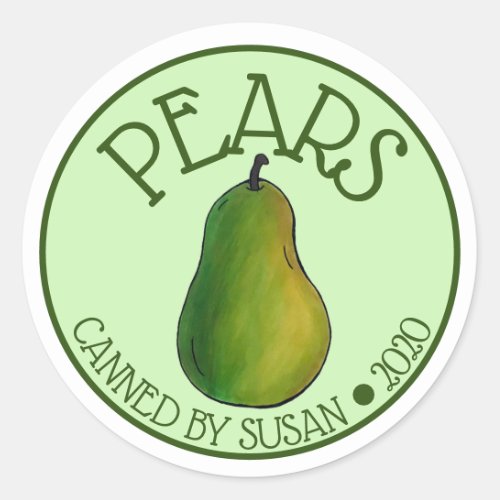 Ripe Summer Green Pear Fruit Pears Canned By Classic Round Sticker