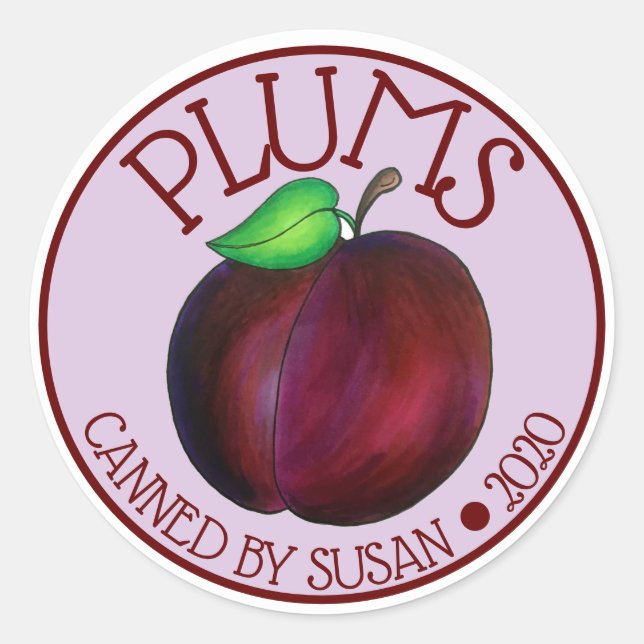 Ripe Summer Purple Plum Fruit Plums Canned By Classic Round Sticker (Front)