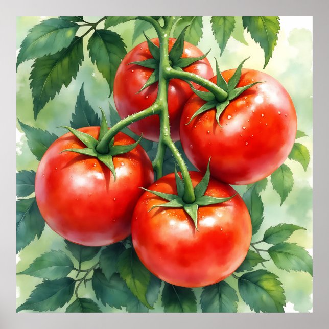 Ripe Tomato Vine Watercolor Fresh Poster (Front)