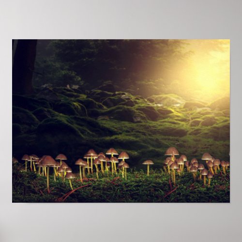 Ripe Wild Mushrooms in the Forest Poster